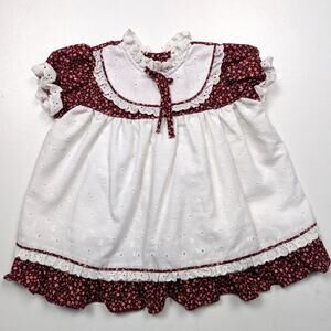Vintage Peaches N Cream Dress Baby Girls Size 12m Calico Floral Prairie